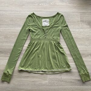 RARE Abercrombie & Fitch Y2K Babydoll Long Sleeve Henley Green Sz Large Grail